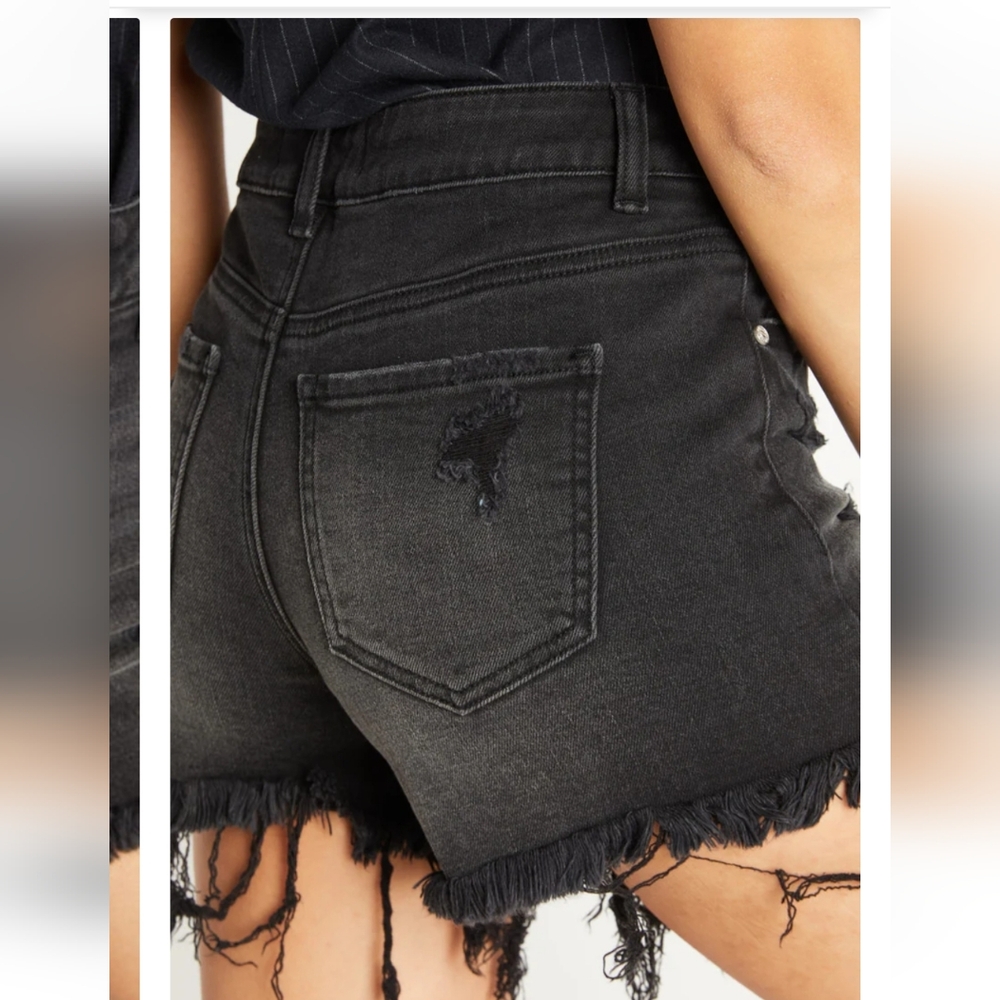 Enjean Distressed Black Jean Shorts